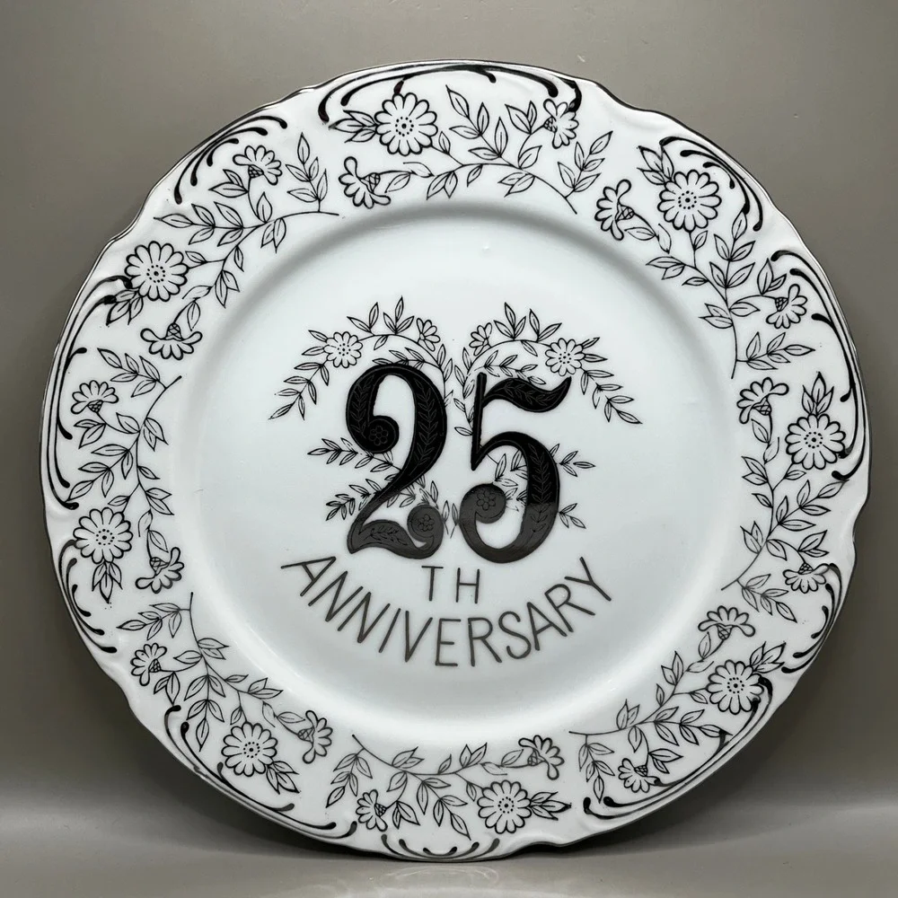 VTG Norcrest Silver 25th Anniversary Plate Silver trim 10.5' Gift Decor‎ As Is